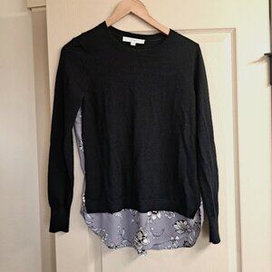 Ann Taylor LOFT Top Women's XS Black Long Sleeve Black w/ Floral Back